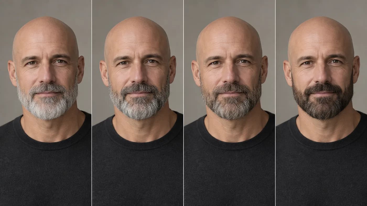 Four beard color directions for a bald man