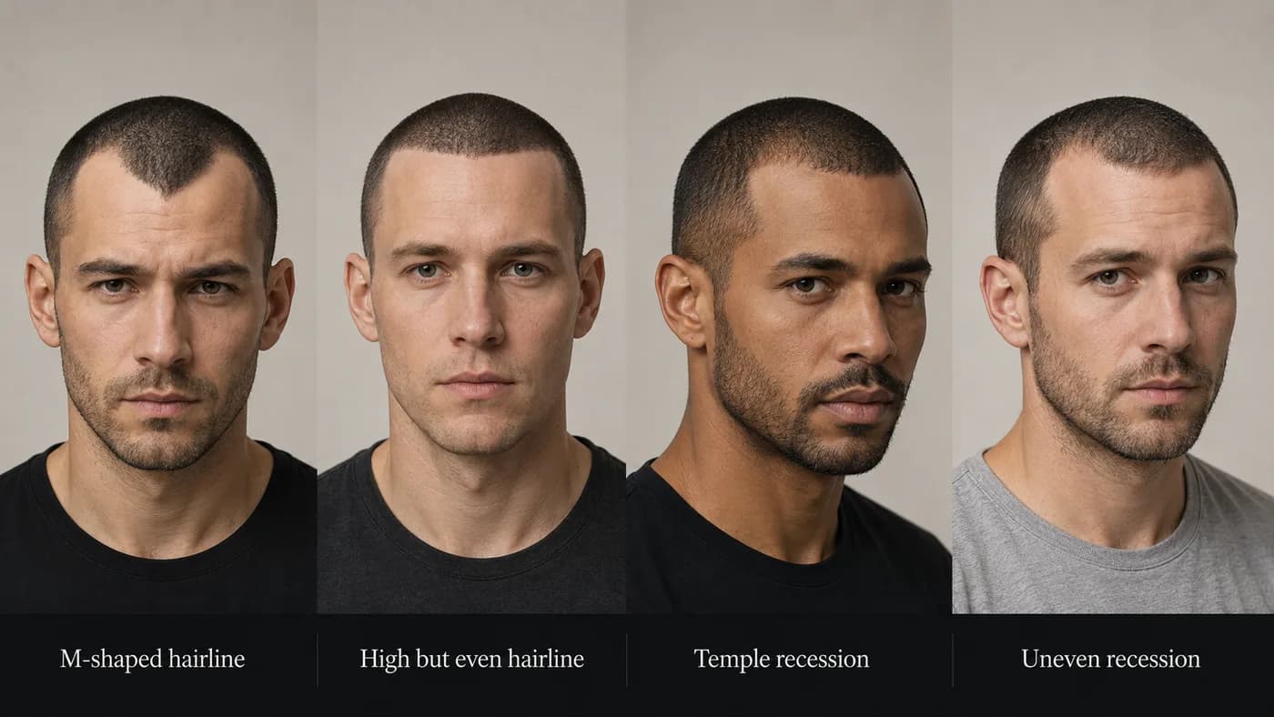 Comparison of four bad hairline patterns after short buzz cuts