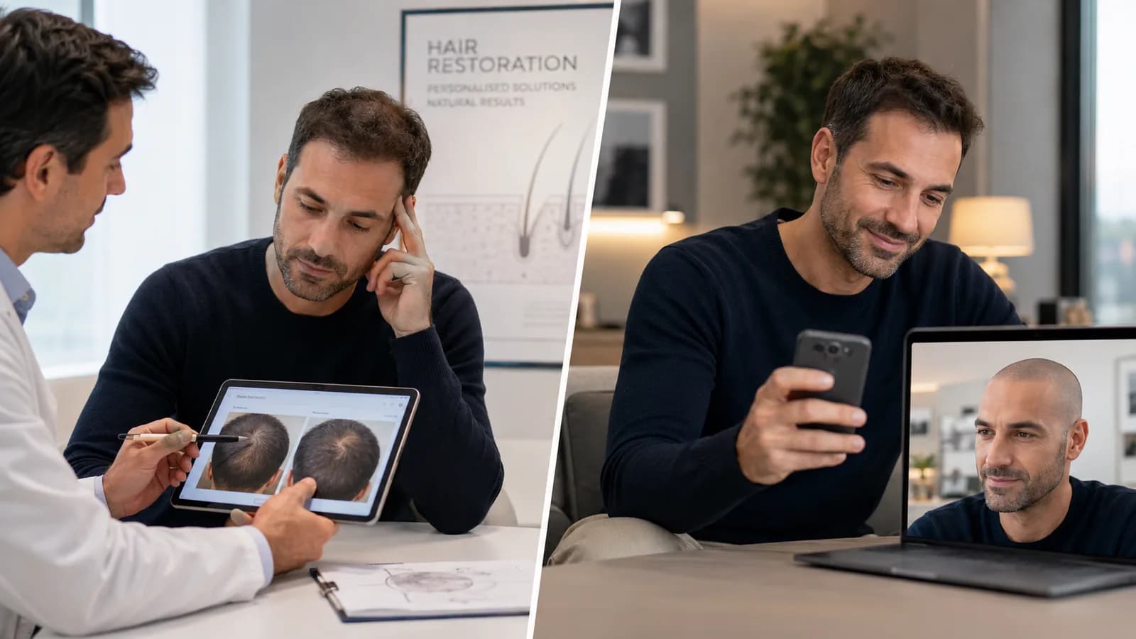 Hair transplant consultation compared with reviewing a shaved-head preview