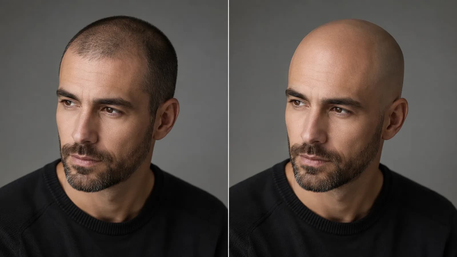 Buzz cut versus shaved head comparison for diffuse thinning