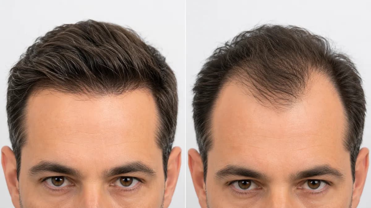 Side-by-side comparison of a mature hairline and a receding hairline