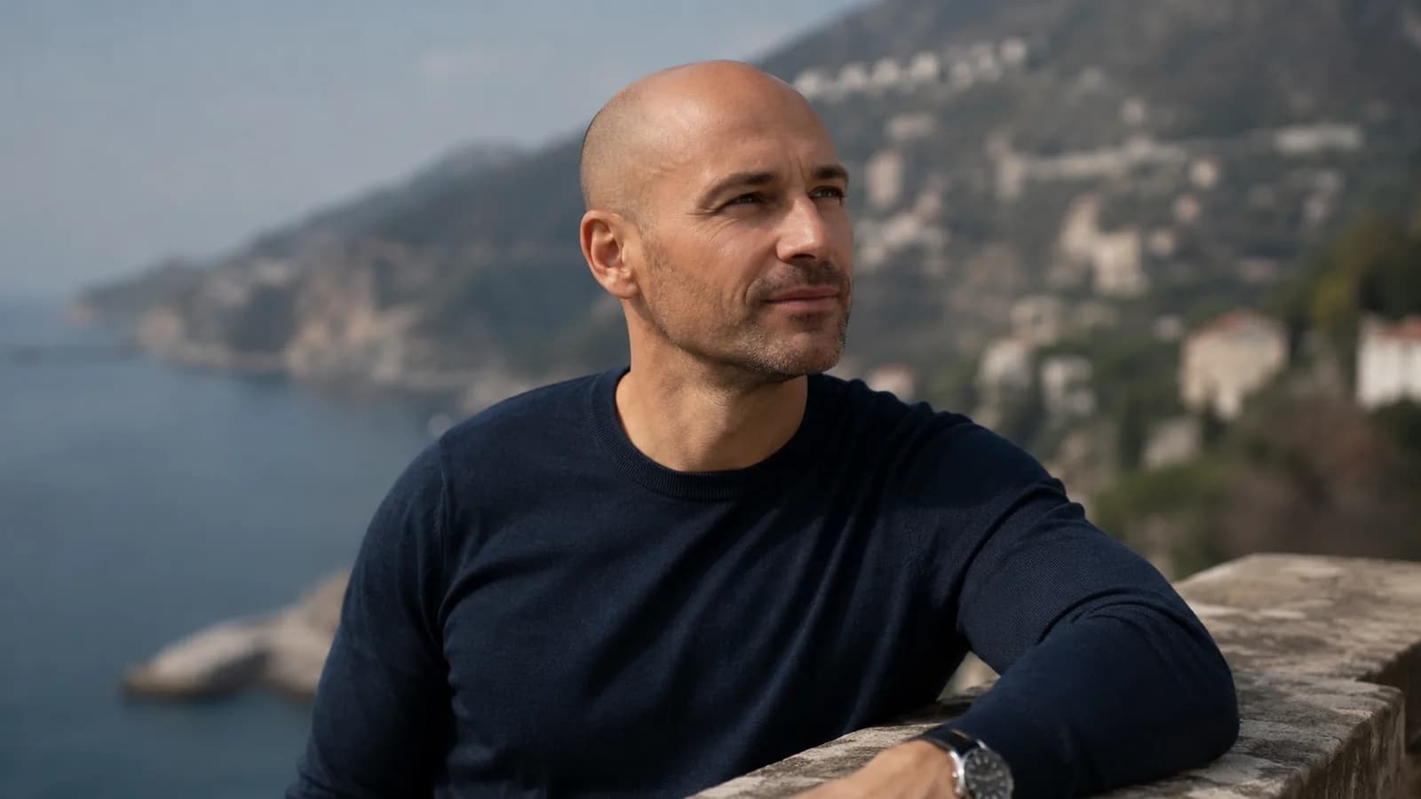 Confident bald man after choosing a clean shaved-head look