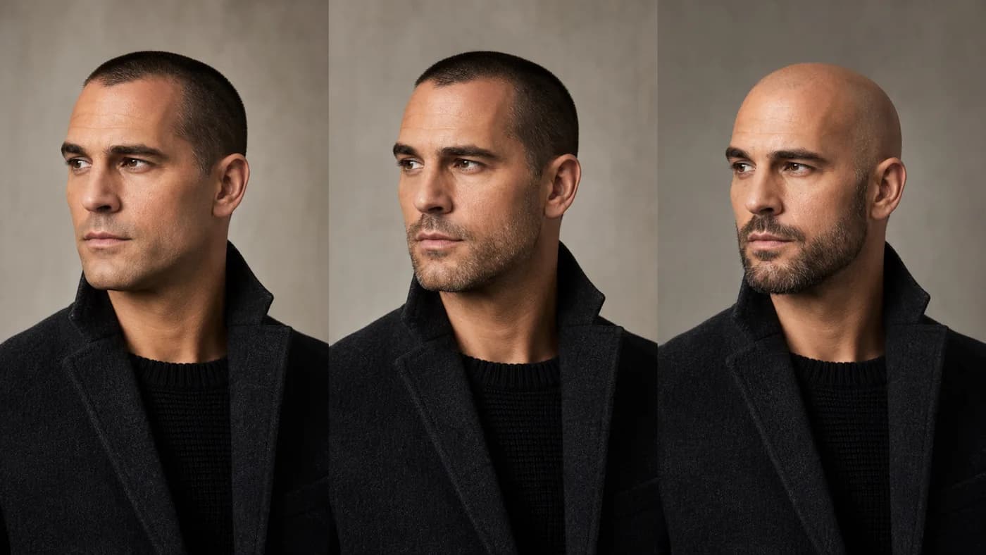 Norwood 3 buzzed and shaved looks compared with and without facial hair