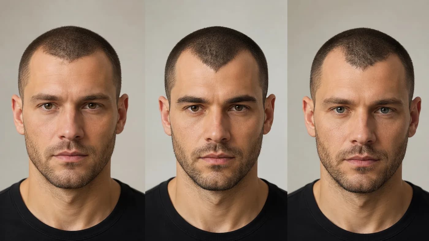 Temple recession patterns at Norwood 3 with the same short buzz cut