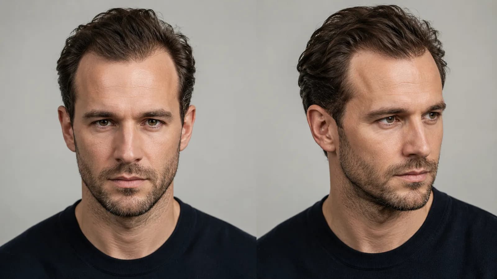 Norwood 3 hairline shown from the front and a three-quarter angle