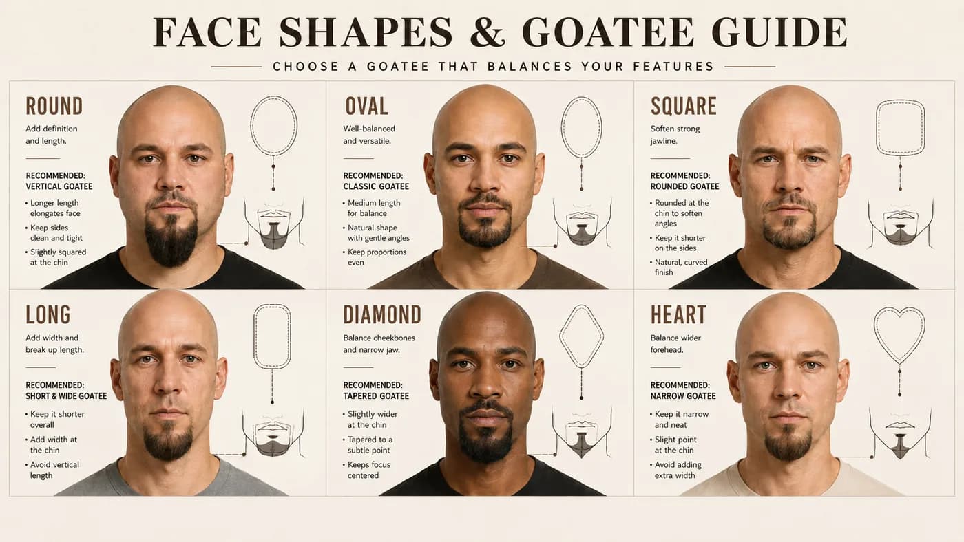 Goatee recommendations for shaved heads by face shape