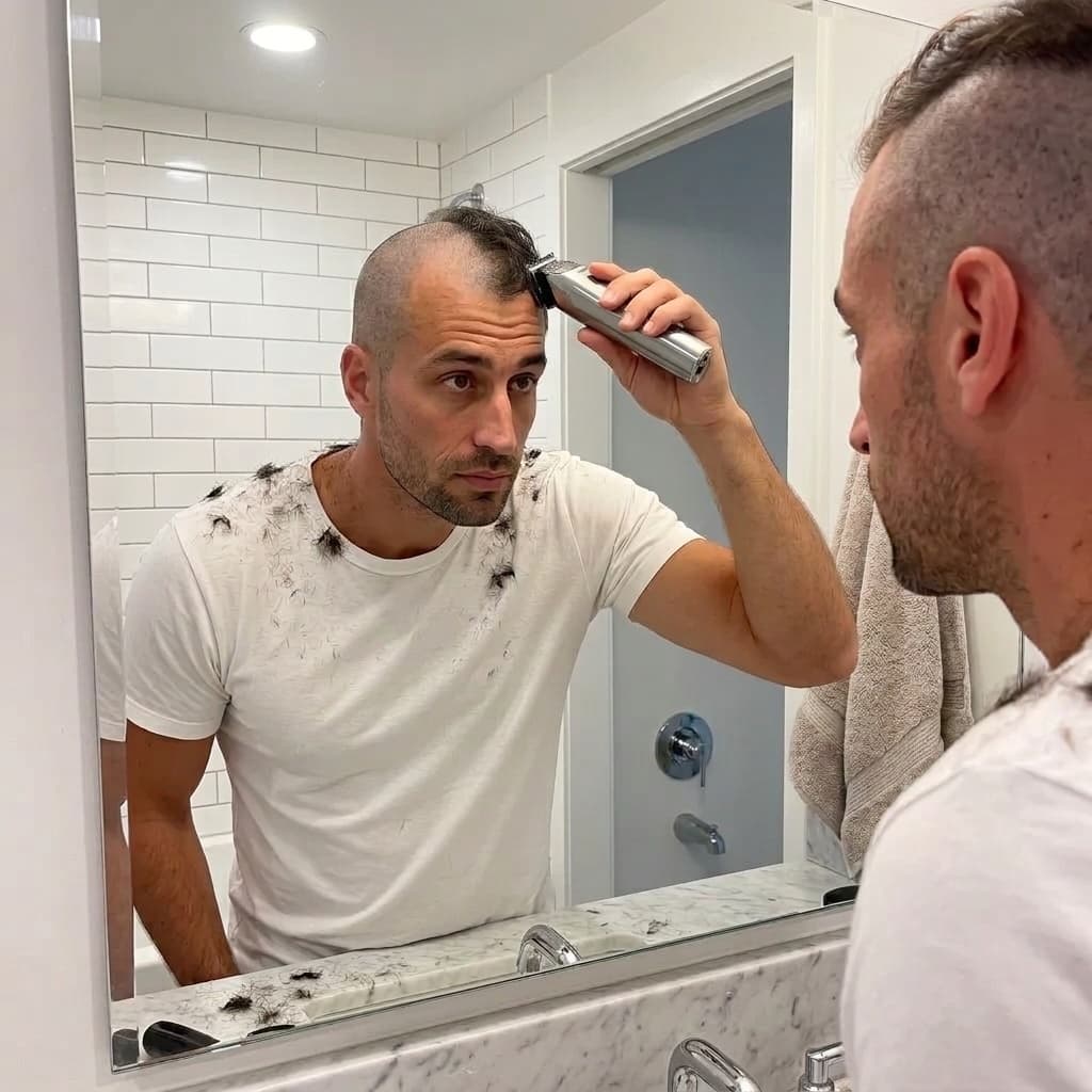 Man considering his first shave