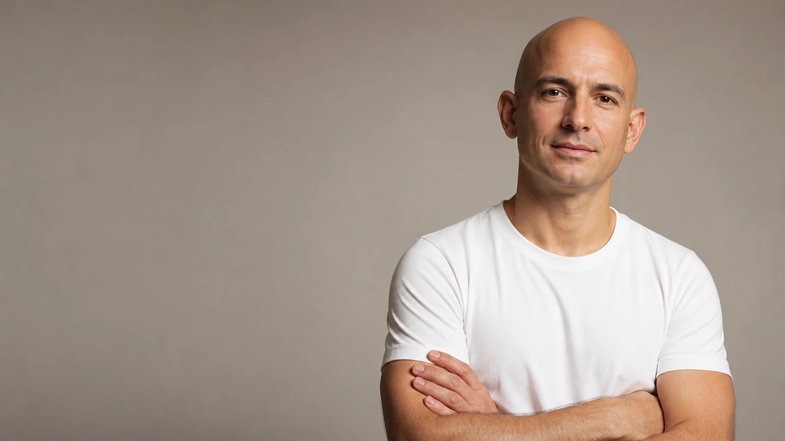 Clean bald and no beard style with confident grooming