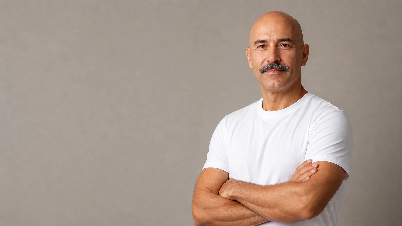 Bald head with mustache styling options